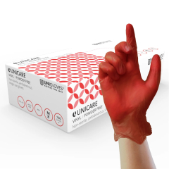 Unicare Red Vinyl Powder Free Gloves