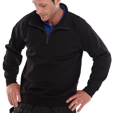 Quarter Zip Polycotton Sweatshirt Black
