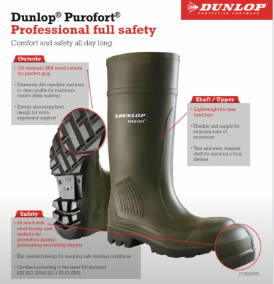 Dunlop Purofort Green Safety Wellington 13